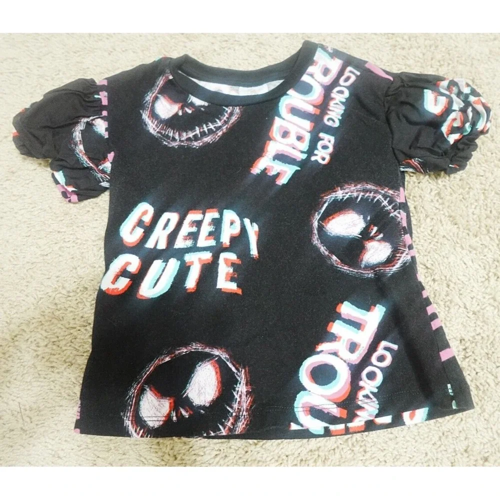 Disney Top Girls Small Nightmare‎ Before Xmas Jack Halloween Puff Sleeve